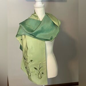 SIMPLY FABULOUS! Thai Silk Shawl, extra long reversible shades of green 76"x15"